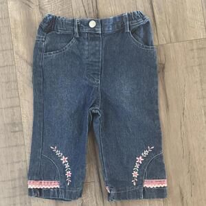 Vintage Girls Embroidered Jeans Floral Ribbon 12 Month Nannette 90s Y2K Flowers
